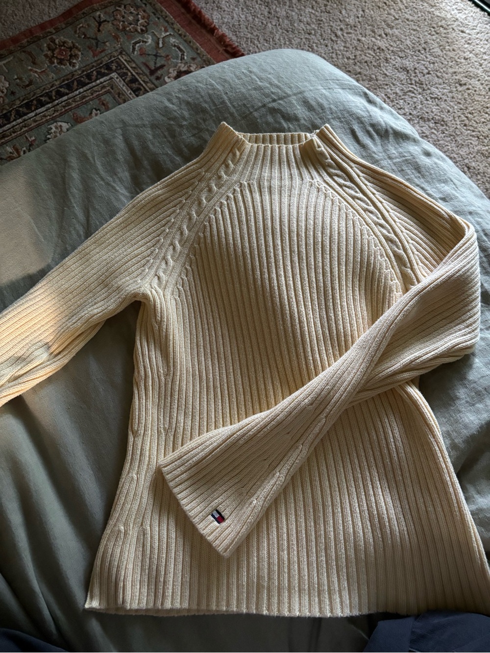 Tommy Hilfiger Butter Yellow Ribbed Cable-Detail Sweater